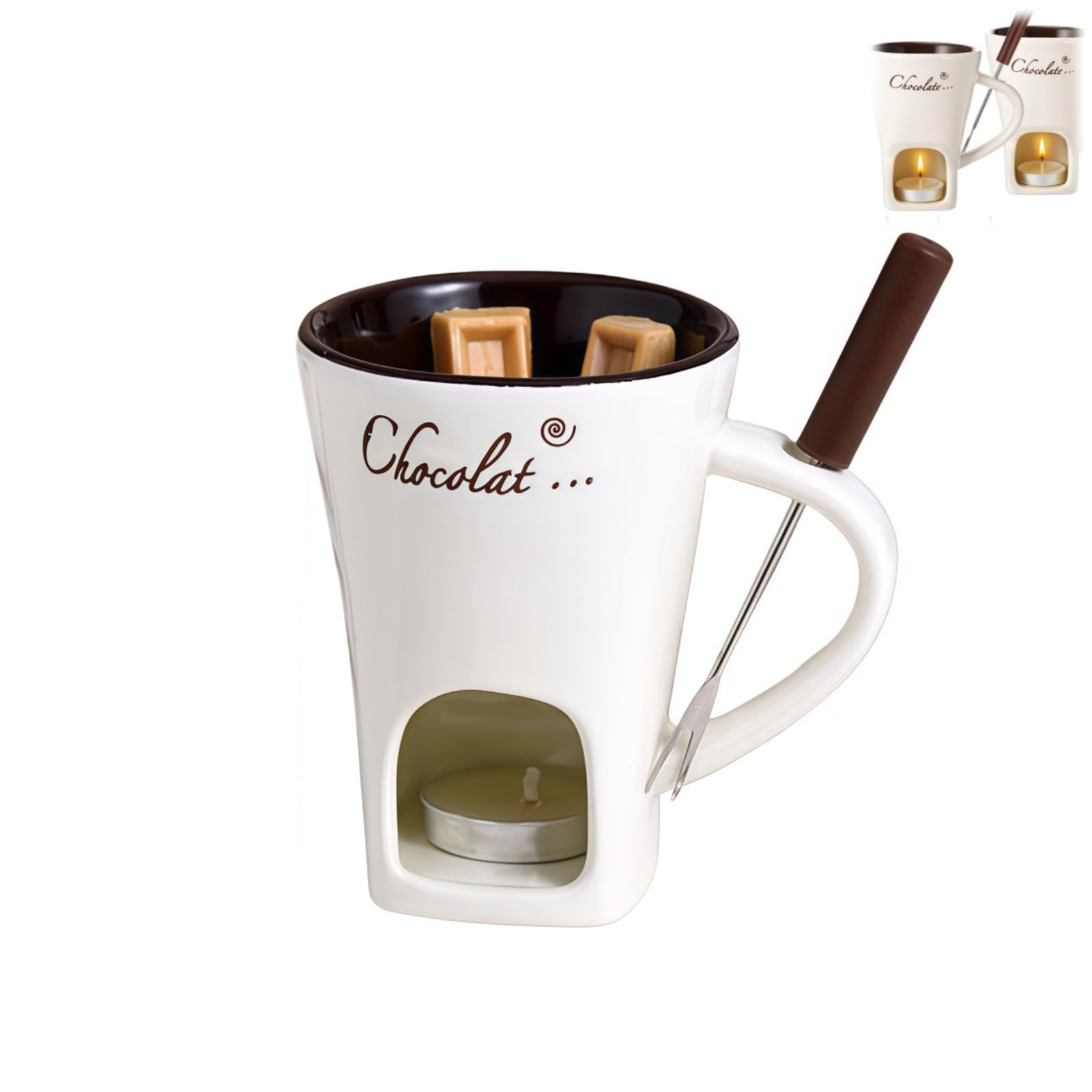 Czekoladowy kubek do fondue z widelcami, filiżanka do kawy, zestaw ceramicznych kubków do fondue, kubek do topienia gorącej czekolady, podgrzewacz do masła, podgrzewacza do podgrzewacza do herbaty