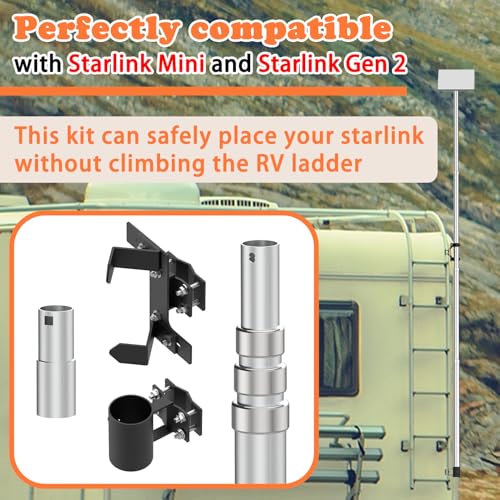 Starlink Mini and Starlink Gen 2 RV Ladder Pole Mount kit, Aluminum Telescopic Pole with a Maximum Length of 11ft Fits 0.5-1.2 inches Ladder Accessories Suitable for RV, Van, Truck by JUYEER - Image 2
