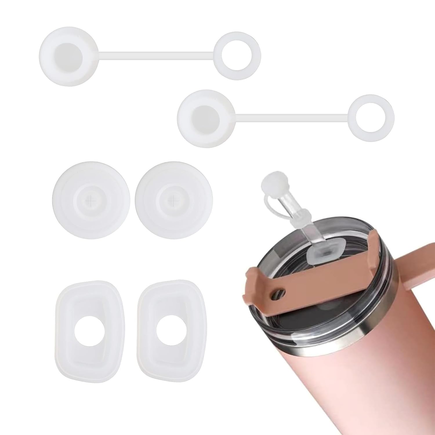 WEZCHUGHAOL Silicone Spill Stopper Set, Compatible with Stanley Cup 1.0 40oz / 30oz, Tumbler Accessories, Including 2 Straw Cover Cap, 2 Square Spill Stopper and 2 Round Leak Stopper