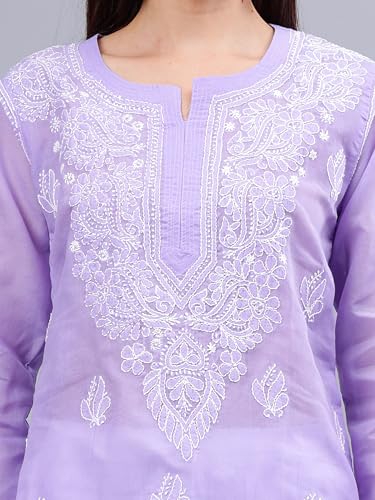 Image of Seva Chikan Hand Embroidered Lucknowi Chikankari Cotton Kurta Kurti for Women SCL4302