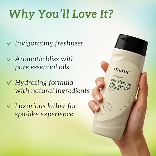 Image of inatur Eucalyptus Shower Gel | With Mint & Lavender | Refreshing & Nourishing | Helps Relieves Stress & Relaxation | Gentle Sulfate-Free Body Wash for Men & Women | Ideal for All Skin Types | 400ml