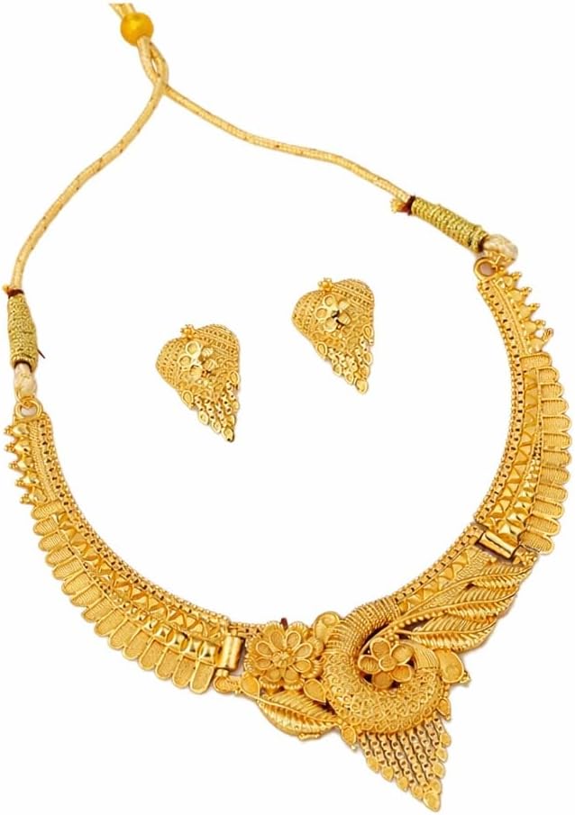 Traditional Gold Plated Peacock Design Necklace Set with Earrings for Women | Bridal Wedding & Casual Wear Jewellery | Ethnic Kundan Style Statement Jewelry Set for Party & Special Occasions