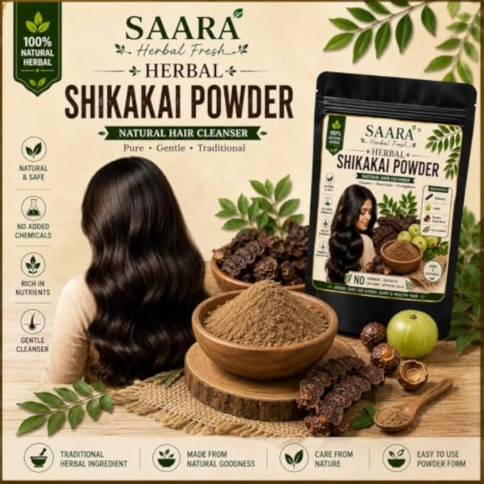 Shikakai Powder, Natural Hair Cleanser, 100g