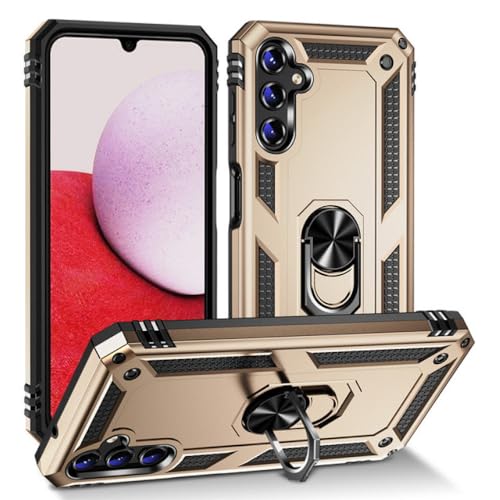Coque Samsung Galaxy A14 4G avec anneau support et pare-chocs silicone couleur or
