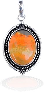 Bumblebee Jasper Pendant- 925 Sterling Silver Plated Pendant- Orange Gemstone Pendant-Oval Shape Cabochon Gemstone Pendant- P32B