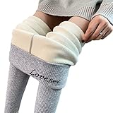  Osheoiso Femme Legging Doublé en Polaire Chaud Vintage Collants Leggings Épais en Laine Thermique Hiver Doublure Velours Leggings Pantalon Élastiques Taille Haute C Gris Clair M