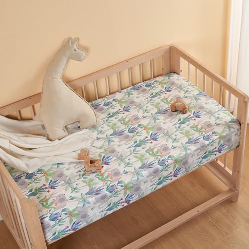 Image of TILLYOU Baby Crib Sheets for Boys Girls, Super Soft Toddler Bed Sheets, 2 Pack Sheets for Standard Crib Mattress 28x52in, Rainforest Elephant