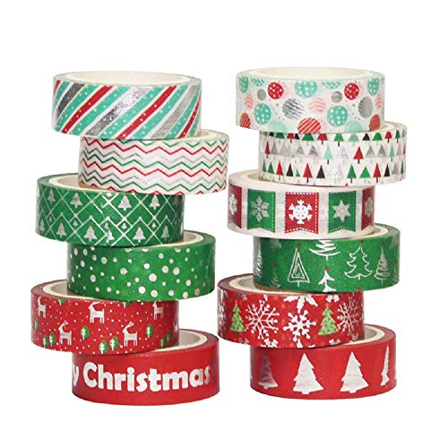 Washi Tape Set,12 Pack Weihnachten Dekoband Masking Tape für DIY Handwerk Washi Tape Dekoband Masking Tape Klebeband Scrapbooking DIY Weihnachten Christmas,Halloween, Valentinstag. (12 Color-2) Cover