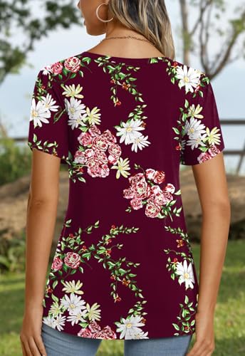 Image of CATHY 2026 Women Tops Summer Short Sleeve Tunic V Neck T-Shirts Loose Casual Floral Blouse S-4XL