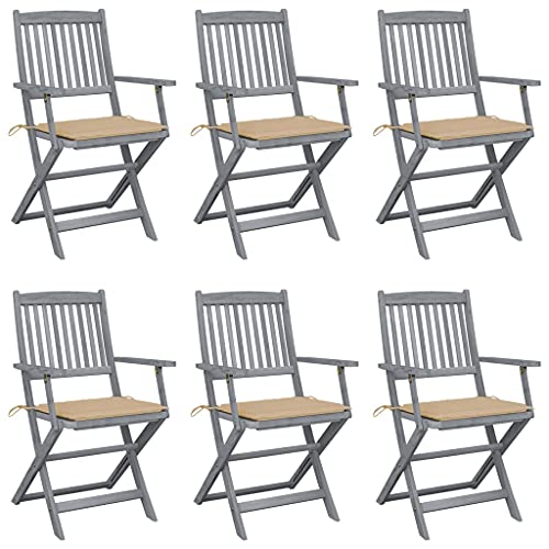 Xichuzi Sillas de jardín Plegables 6 uds, Sillas Terraza Exterior, Silla Playa,Sillas Exterior Jardin, Sillas Balcon, Muebles Jardin Exterior Conjunto, Cojines Madera Maciza Acacia