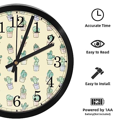 Horloge murale silencieuse pour mieux dormir avec motif cactus jaune - 3