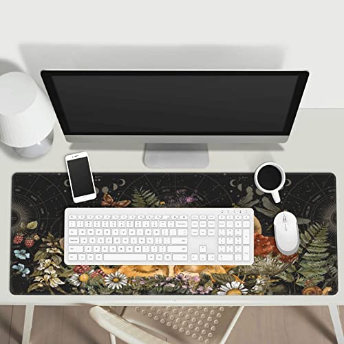 Vintage Sun Cute Forest Magic Witch Mushroom Snail Gaming Keyboard Mouse Pad Mousepad Huge Extended XL Stitched Edge Rubber Sole for Home Office(31.5"X 11.8") - Image 4