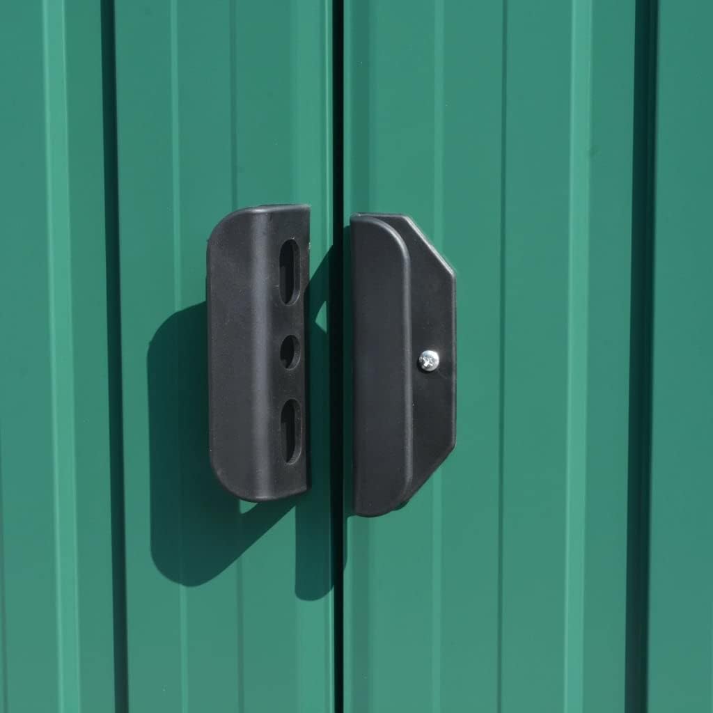 Close-up of the shed's door handles