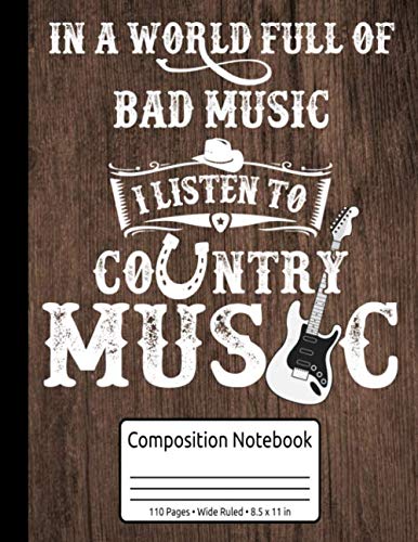 Carnet Country Music grand format 110 pages lignées Wide Ruled pour passionnés