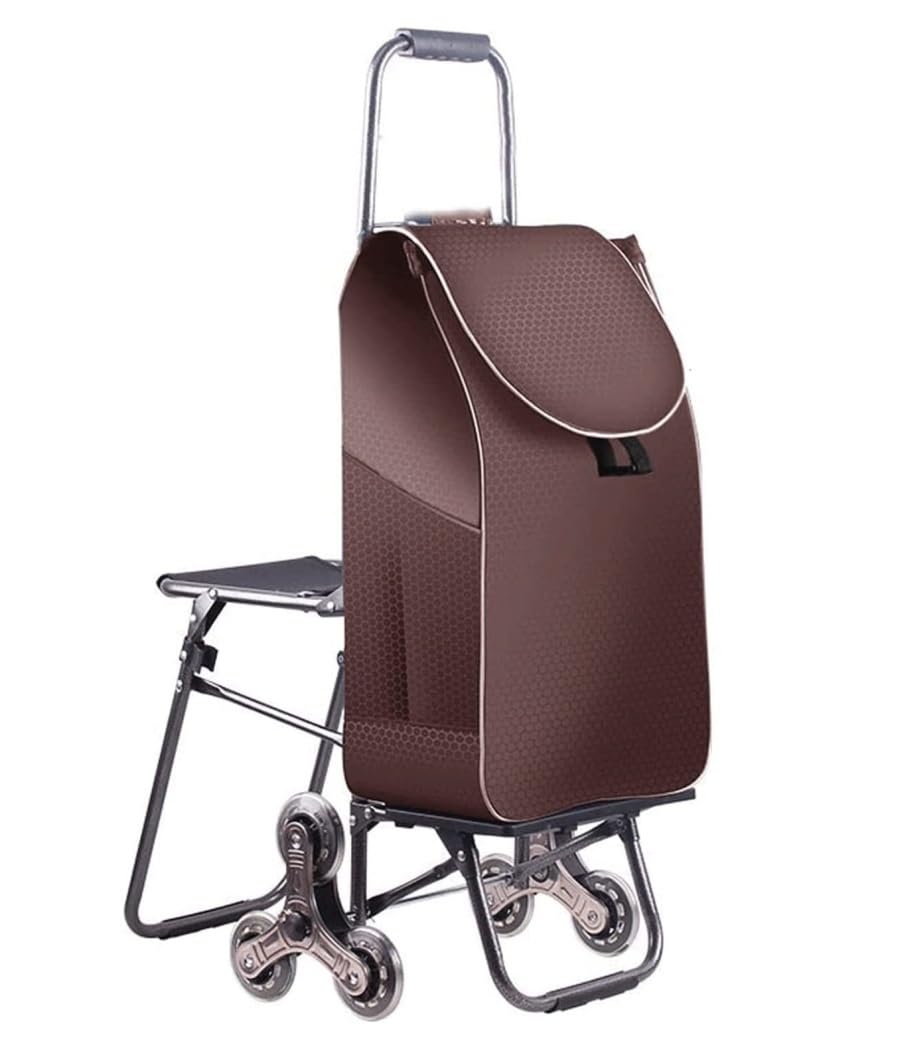 shopping trolleys. Trolley 6 Wheel Shopping Trolley with Seat Folding Portable Trailer with Shopping Bag Stair Cart Grocery(D)