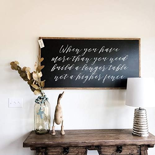 When You Have More Than You Need, Build A Longer Table Not A Higher Fence Framed Wood Sign