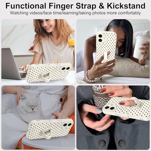 Coque résistante aux chocs iPhone 16 avec cordon anti-chute à pois