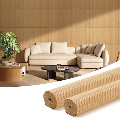 OUZUGIE 2 Pack 96x24 Inch Natural Bamboo Wall Panel – Twinned Carbides Pole Wrap Paneling for Walls, Ceilings, Cabinets, Furniture – Ideal for Bedroom, Living Room & Office DIY Decor
