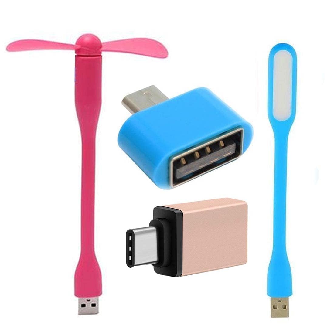 Combo USB Fan + Light/Type C + Micro USB OTG Adapter Multicolor (Pack of 4) Portable Cooling Fan Flexible Cooler Connect with Laptop, Smartphone, Powerbank, (B0D925D9NS) Amazon Price History, Amazon Price Tracker