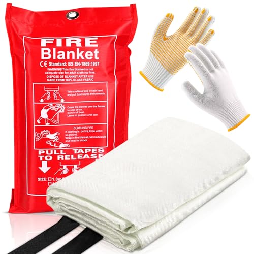 Image of Fire Blanket - Fiberglass Lightweight Fire Suppression Blanket, Ideal for Emergency Fire Blankets Use in Home, Kitchen or Caravan - Non-Expiring, Easy to Use with Protective Bag and Gloves