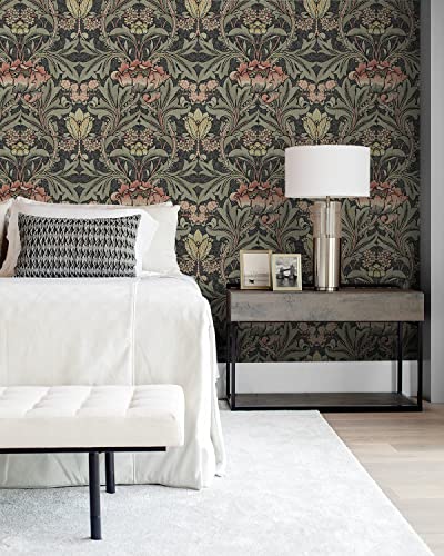 Nextwall Acanthus Floral Peel And Stick Wallpaper (Charcoal & Rosewood) #TOP1