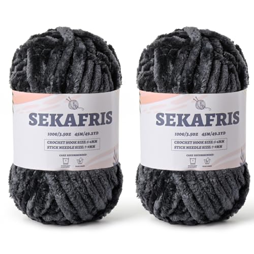 Image of Chenille Velvet Soft Yarn Carbon Grey 2 Pack