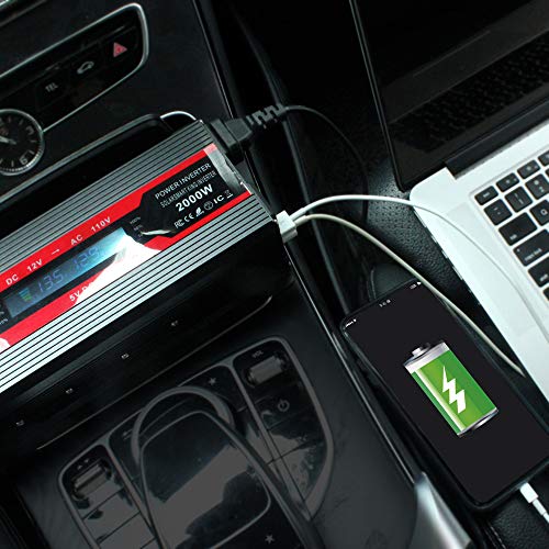 Ipowerbingo Power Inverter 800W/2000W Dual Ac Outlets And Dual Usb Charging Ports Dc 12V To 110V Ac Car Converter With Digital Display #TOP2