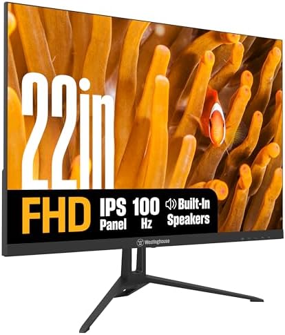 Westinghouse 22 Inch Computer Monitor, 1080P FHD IPS Frameless Gaming Monitor,100Hz, 1ms, Built-in Speakers, Eye Care, Adaptive Sync Support (FreeSync Compatible), HDR, VESA, HDMI & VGA w/Gaming Mode
