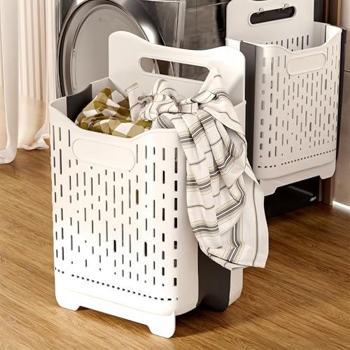 Wall-Mounted Collapsible Plastic Laundry Baskets,Portable Dirty Clothes Hamper with Hook Space-Saving foldable laundry basket,for Laundry, Bedroom, DormStorage & Organizing (China code)