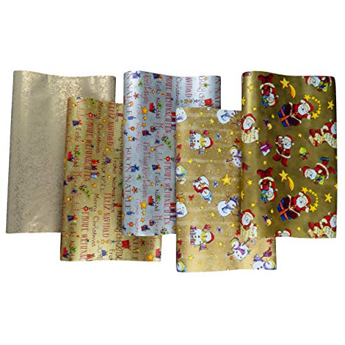 HRB Geschenkpapier Weihnachten - 5 Rollen à 2,00 x 0,70m, Verschiedene Motive - Weihnachtspapier jede Rolle foliert, Weihnachtsgeschenkpapier Ideal für Festliche Anlässe (Gold/Silber)