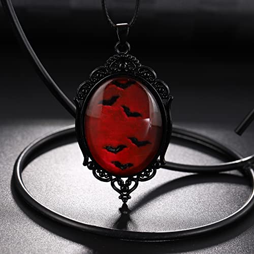 YWMAN Gothic Vampire Bat Cameo Necklace - Vintage Blood Bat Cabochon Pendant Choker - Mystic Witch Jewelry Gift for Women2