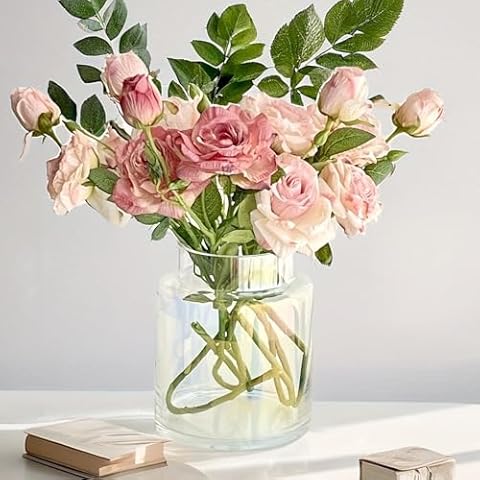 BLOFLO Iridescent Glass Vase, 7 Inch Large Glass Vase for Flowers, Modern Thick Glass Flower Vases for Centerpieces, Decorative Glass Cylinder Hydroponic Vase for Wedding, Home, Office Cover