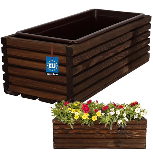 KOTARBAU® Blumenkasten aus Holz 44x20cm mit Innentopf Balkonkasten Braun Balkontopf Blumentopf Pflanzkübel Holzblumentopf Blumenkasten Blumenkübel Outdoor Balkon Garten Terrassen Kasten mit Einsatz
