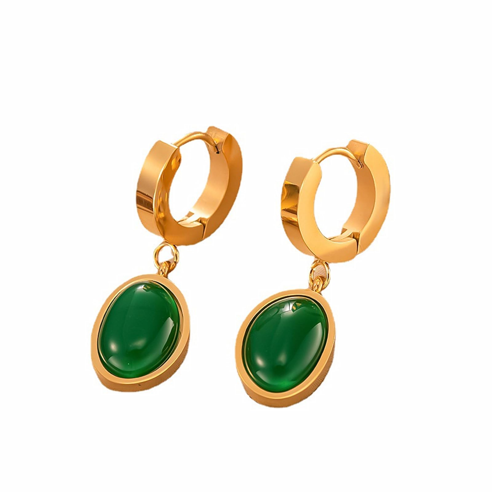 Boucles d'oreilles pendantes vert de qualité en acier couleur or - 7