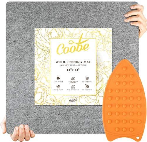 Coobe 14" X 14" Wool Pressing Mat for Quilting with Iron Rest - 100% New Zealand Wool Ironing Pad for Travel and Classes