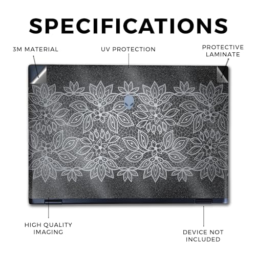 Image of Glossy Glitter Laptop Skin Compatible with Alienware M16 R2 (2024) - Floral Lace - Premium 3M Vinyl Protective Wrap Decal Cover - Easy to Apply | Crafted in The USA by MightySkins