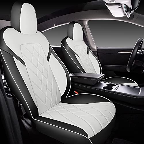 Tapha Faux Leather Seat Cover Set for Tesla Model Y 2020-2022, Breathable and Water-Resistant, Include Seat Covers for Front and Rear Seats (Black/White)