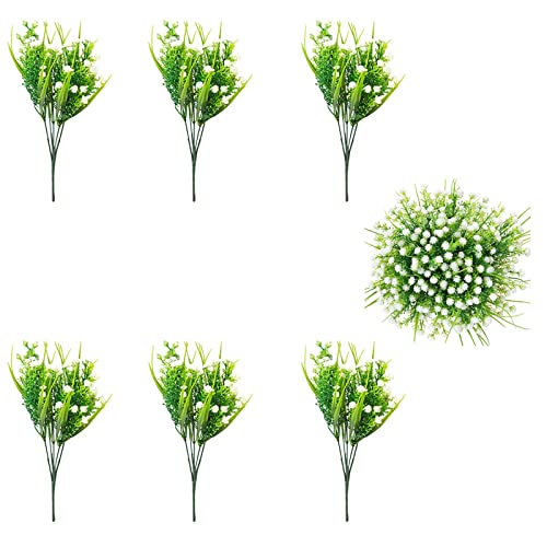Sprießen - Lote de 6 Flores Artificiales para Mesa de Comedor, jardín, Boda, Restaurante, Interior, Exterior, casa, Oficina, Fiesta, Color Blanco