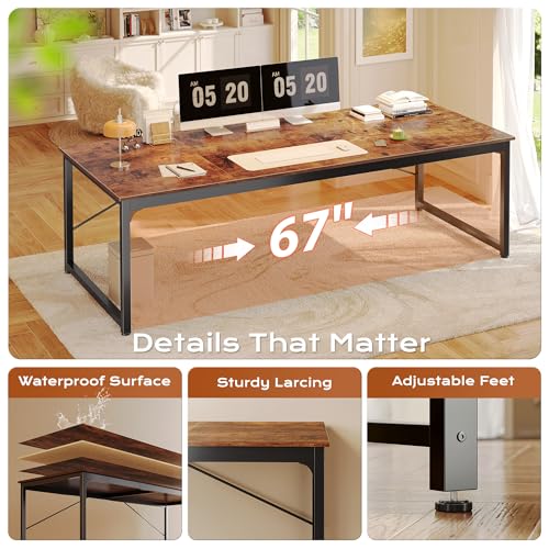 Image of PRAISUN 70.8 X 29.5 Inch Computer Desk with Deeper Desktop, Gaming Office Writing Work Desk for Home Office, Study, Bedroom, Work from Home, Metal Frame, Rustic Brown