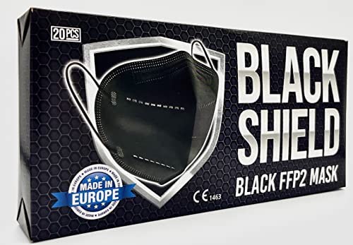 Black Shield - Mascherine FFP2 prodotte nell'Unione Europea - 20 pezzi - Mascarillas Protectoras FFP2 Cover