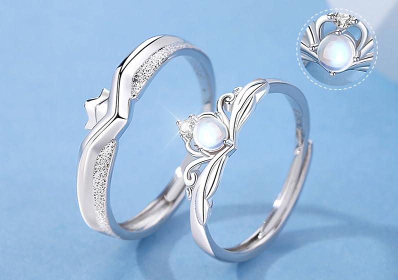 Anillo 2 Pcs 925 Silver Pare Ring Conting Ring Abertura Ajustable