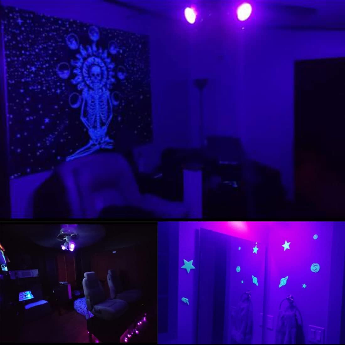 Kapata A19 LED Black Light Bulb 12W ( 100 watt Equivalent ) E26 Blacklight Bulb Level 395-400nm , Glow in The Dark Party for Body Paint , Fluorescent Poster , Blacklights Party , 3-Pack