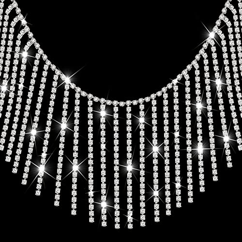 Rhinestone Fringe Trim Rhinestones Tassel Chain Diamond Crystal Tassel Fringe Trim for Sewing Crafts Decoration Clothing Accessories（1 Yard）