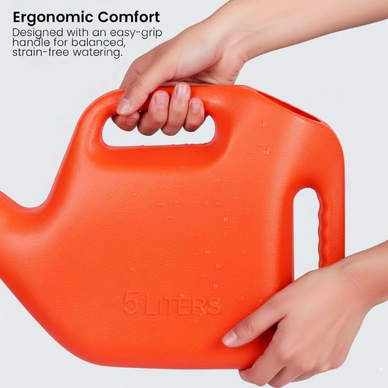 Image of Amazon Brand - Umi 5 Litre Plastic Watering Can for Plants | Garden & Indoor Plant Watering Can with Sprinkler Spout | Lightweight Watering Jug for Balcony, Home Gardening & Outdoor Use (Orange)