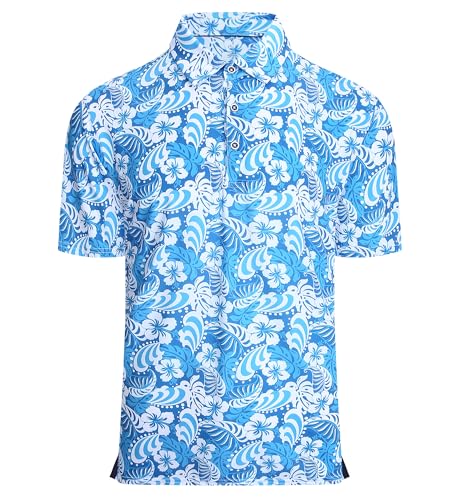 Alex Vando Mens Hawaiian Golf Shirt Moisture Wicking Digital Print Golf Shirts for Men