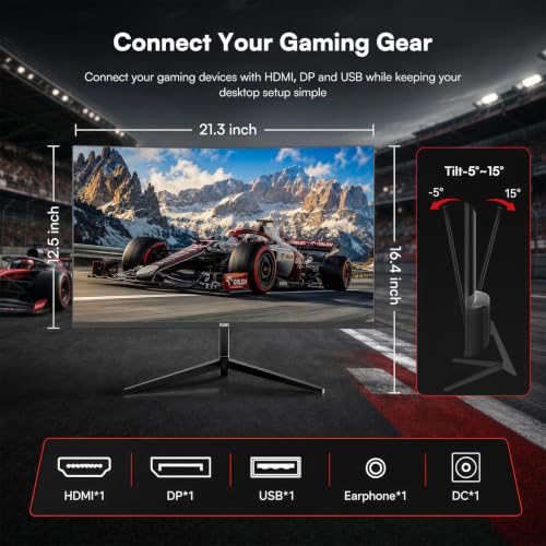 Image of 24 Inch Curved Gaming Monitor 180Hz Immersion, MPRT 1ms, 98% sRGB HDR FHD1080P Computer Monitor FreeSync HDMI DP Ports, Frameless, HDR10, Eye Care, VESA Mount75*75mm, Ideal for Gaming, Work