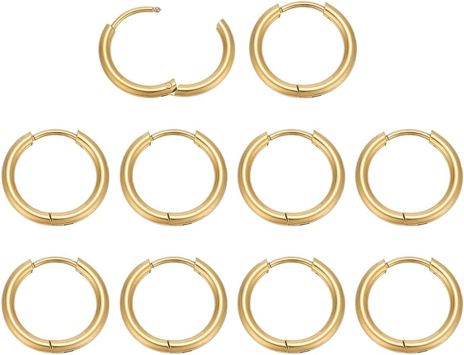 10Pcs 18K Gold Hoop Earring Stainless Steel Huggie Hoop Earring Hook Findings Thick Leverback Ear Wire for Jewelry Making Accessory Supplies DIY Craft Women Gifts