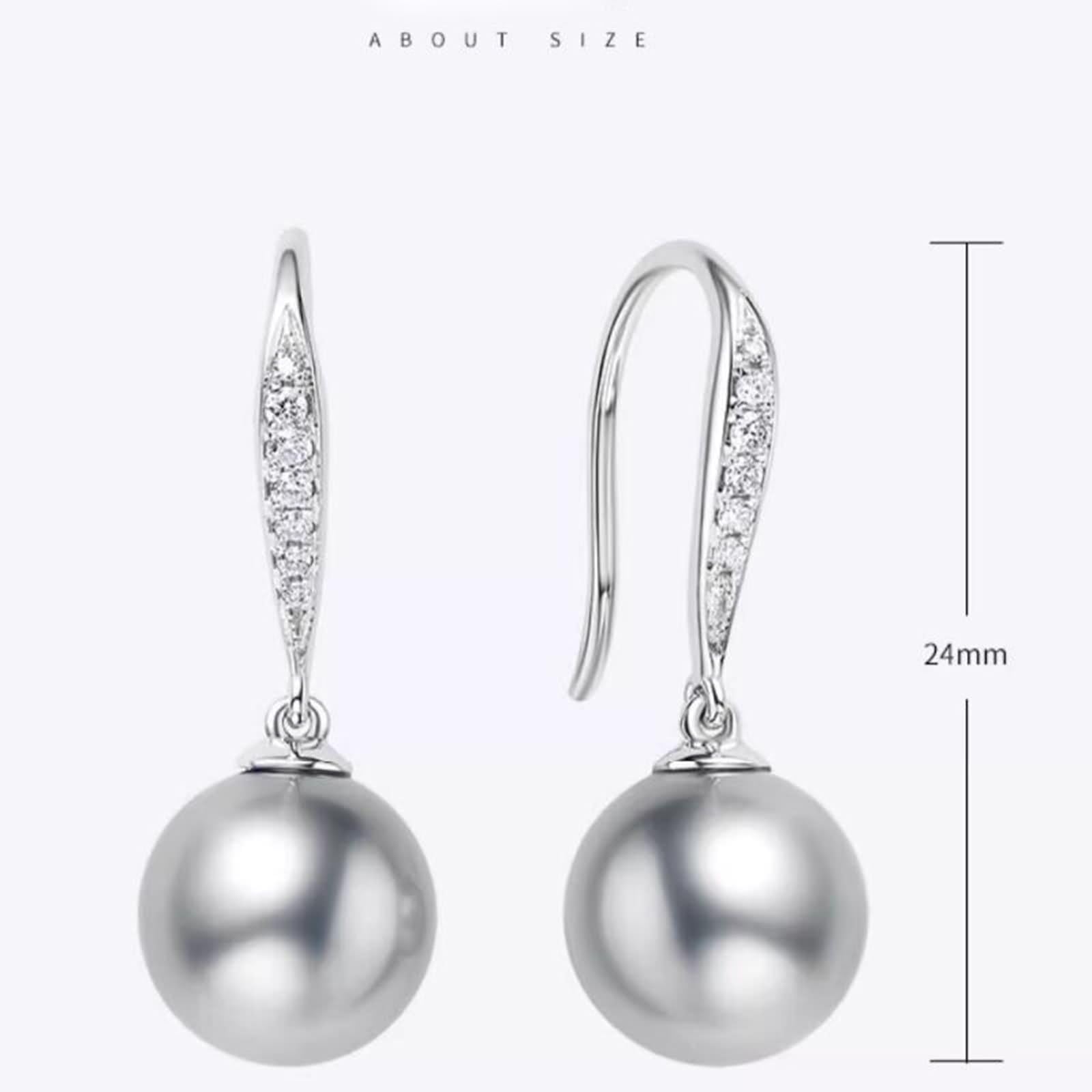 Pendientes llamativos para mujer, estilo vintage, pendientes para mujer, colgantes de moda con perla gris de 8 a 9 mm y diamante de oro blanco de 0,08 quilates