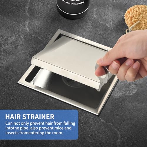 Kuaisailsk 6-Inch Square Shower Drain, Brushed Nickel Floor Drain with Flange, 304 Stainless Steel Bathroom 2-in-1 Tile Drain by kuaisailsk - Used condition - Image 6