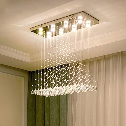 Moooni Modern Rectangle Crystal Chandeliers Raindrop Rectangular Flush Mount Ceiling Light Fixture for Dining Room Kitchen Island 8 Ligths L31.5"x W12"x H31.5" Moooni Modern Rectangle Crystal Chandeliers Raindrop Rectangular Flush Mount Ceiling Light Fixture for Dining Room Kitchen Island 8 Ligths L31.5"x W12"x H31.5"